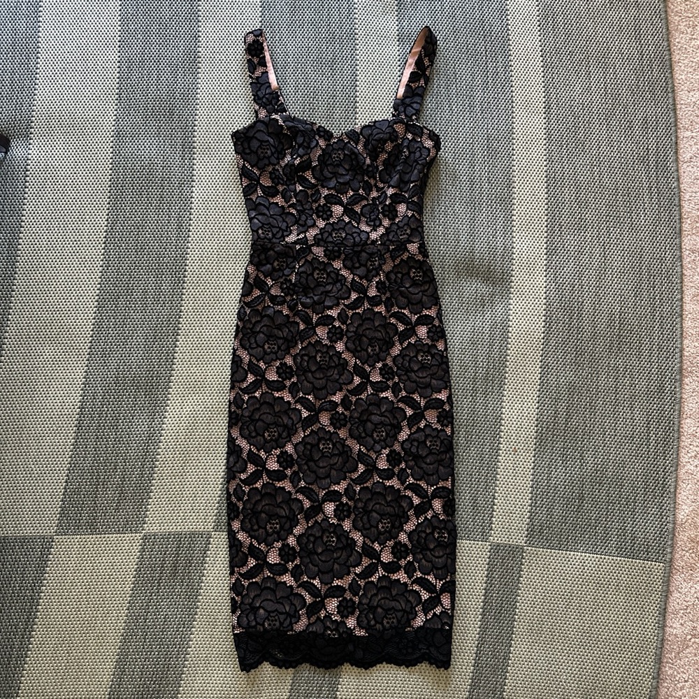 Dress the Population Black Lace over Nude Midi Dress